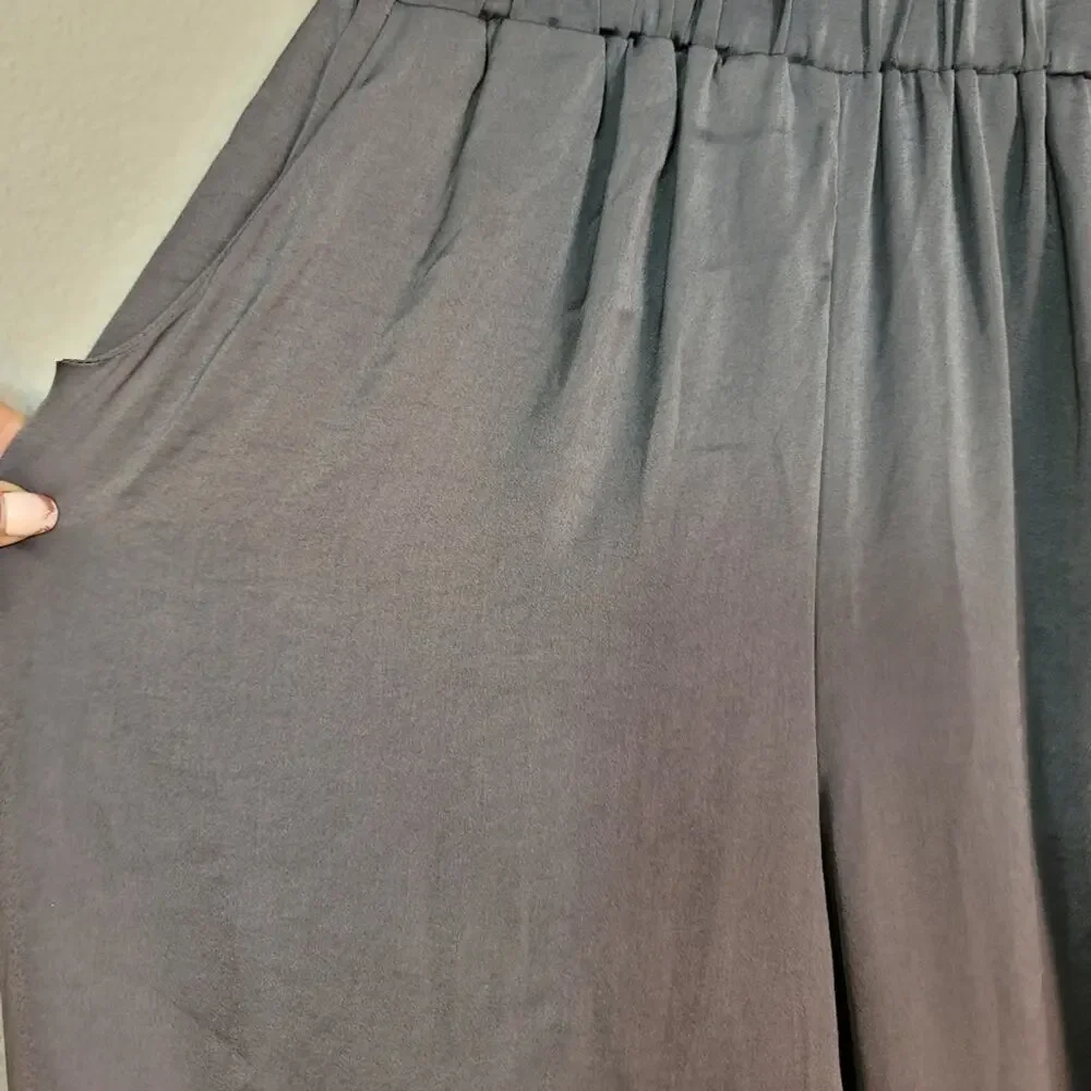 ANIMARI Charcoal Satin Feel Jogger Pants Quiet Luxury Lounge Resort Chic Sporty - Picture 12 of 15